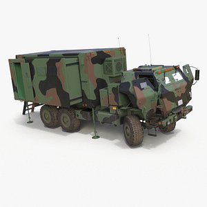 3D Military Transport Command Shelter Truck Rigged for Cinema 4D
