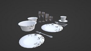 3D model Black Flower Dining Set Low Poly