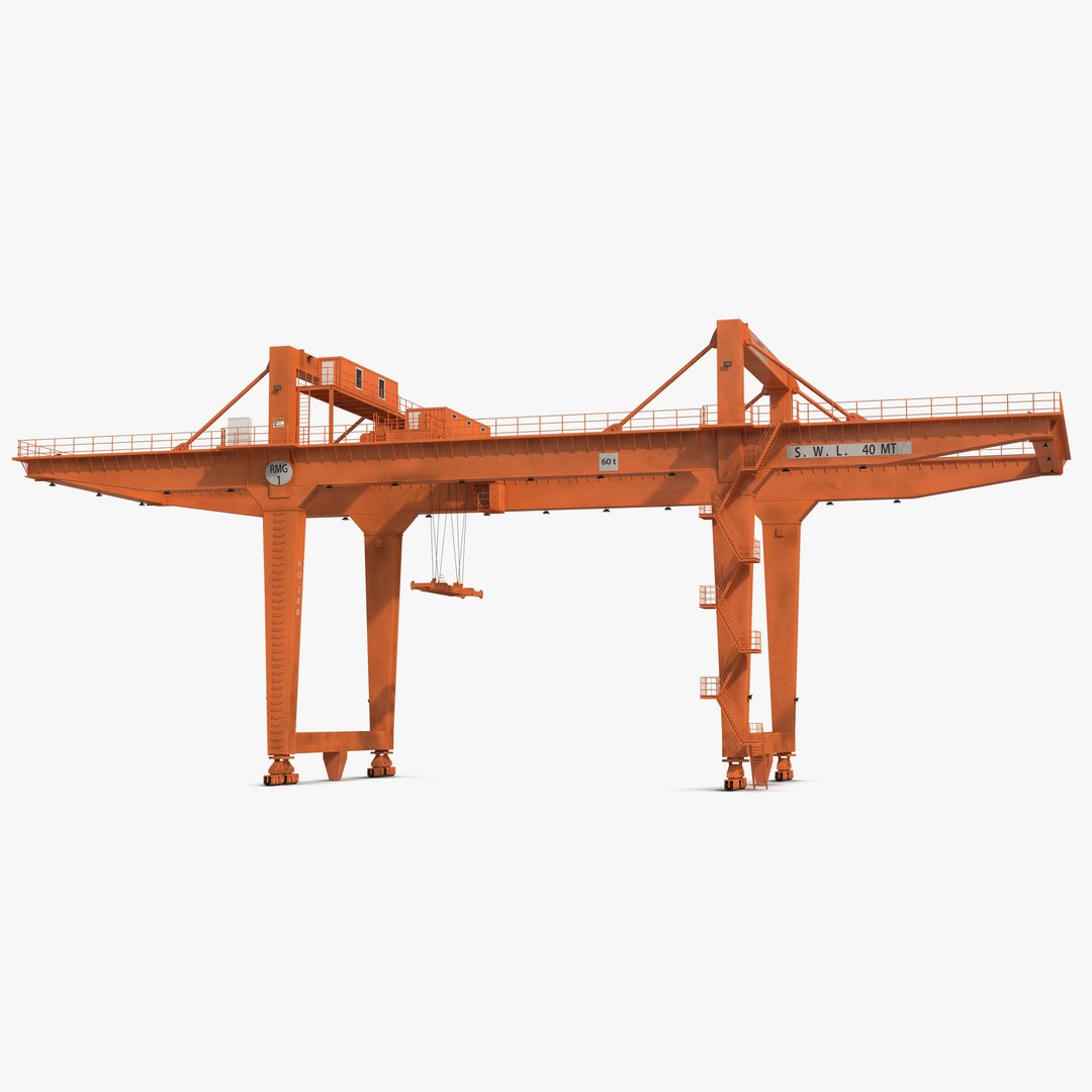 Rail Mounted Gantry Container Crane Rigged Orange 3D model preview