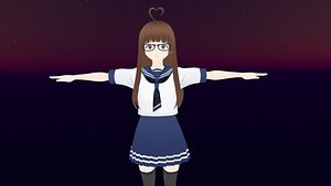 Game Ready Low Poly Anime Character Girl 26 model