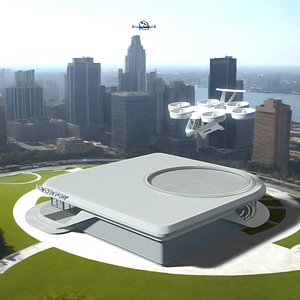 Drone and Air Taxi Port with Passenger Aircraft