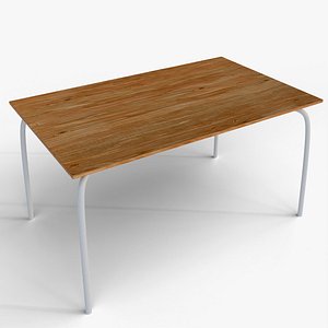 3D Realistic Wood Top Table with Steel Frame