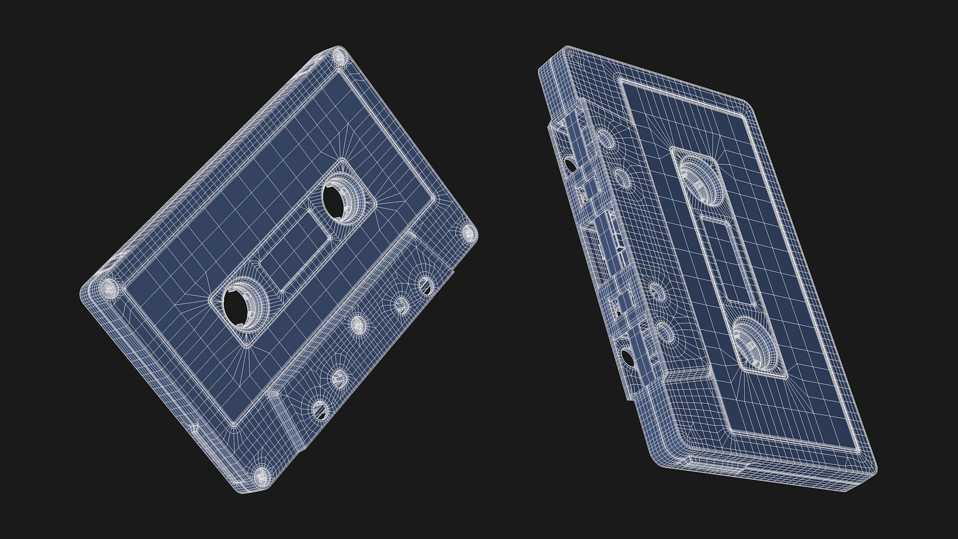 3D Cassette Tape - 80s A model https://p.turbosquid.com/ts-thumb/GQ/kdsWnt/ky/wireframe_02/png/1769124721/1920x1080/fit_q87/5aa8f51fc5c174c8e13657ed526beab139e461f1/wireframe_02.jpg