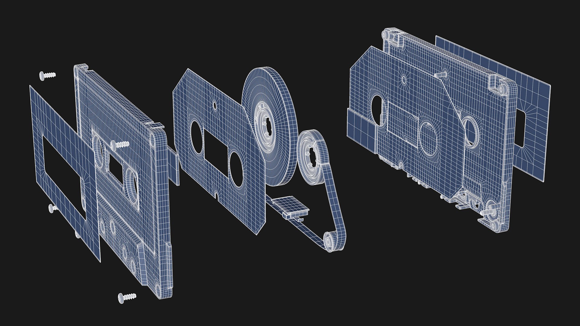 3D Cassette Tape - 80s A model https://p.turbosquid.com/ts-thumb/GQ/kdsWnt/o9/wireframe_05/png/1769124722/1920x1080/fit_q87/de19c60a0b2a9dc047f8273bcf167ae695d77811/wireframe_05.jpg