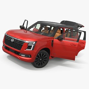 3D Armada Touring Utility Vehicle with V8 Engine Red Rigged