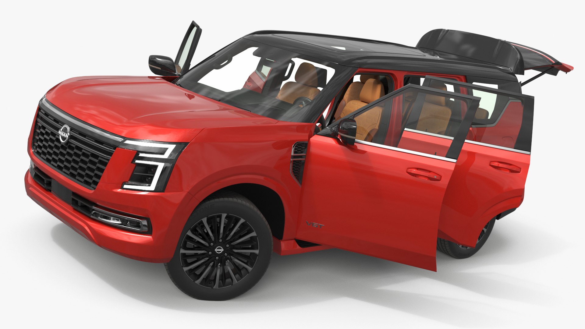 Armada Touring Utility Vehicle with V8 Engine Red Rigged 3D model preview