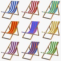 Stylized Sunbed Wooden Deck Chair 9 Color Variations 3D Model Game Ready 4K PBR