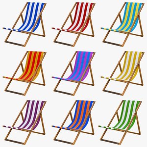 Stylized Sunbed Wooden Deck Chair 9 Color Variations 3D Model Game Ready 4K PBR