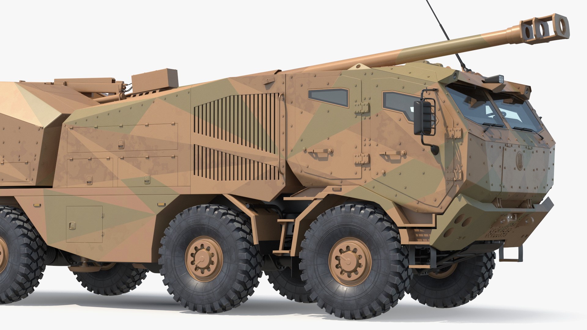 Wheeled Armored Howitzer In Desert Camouflage Rigged For Maya 3D Model ...
