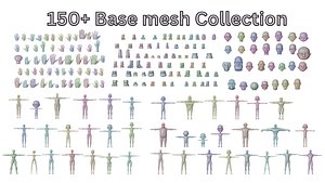 3D model 150 Base Mesh Library for Character Artists and 3D Creators