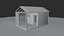 Modelo 3D realista de cabana rústica de madeira com varanda.