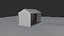 Modelo 3D realista de cabana rústica de madeira com varanda.