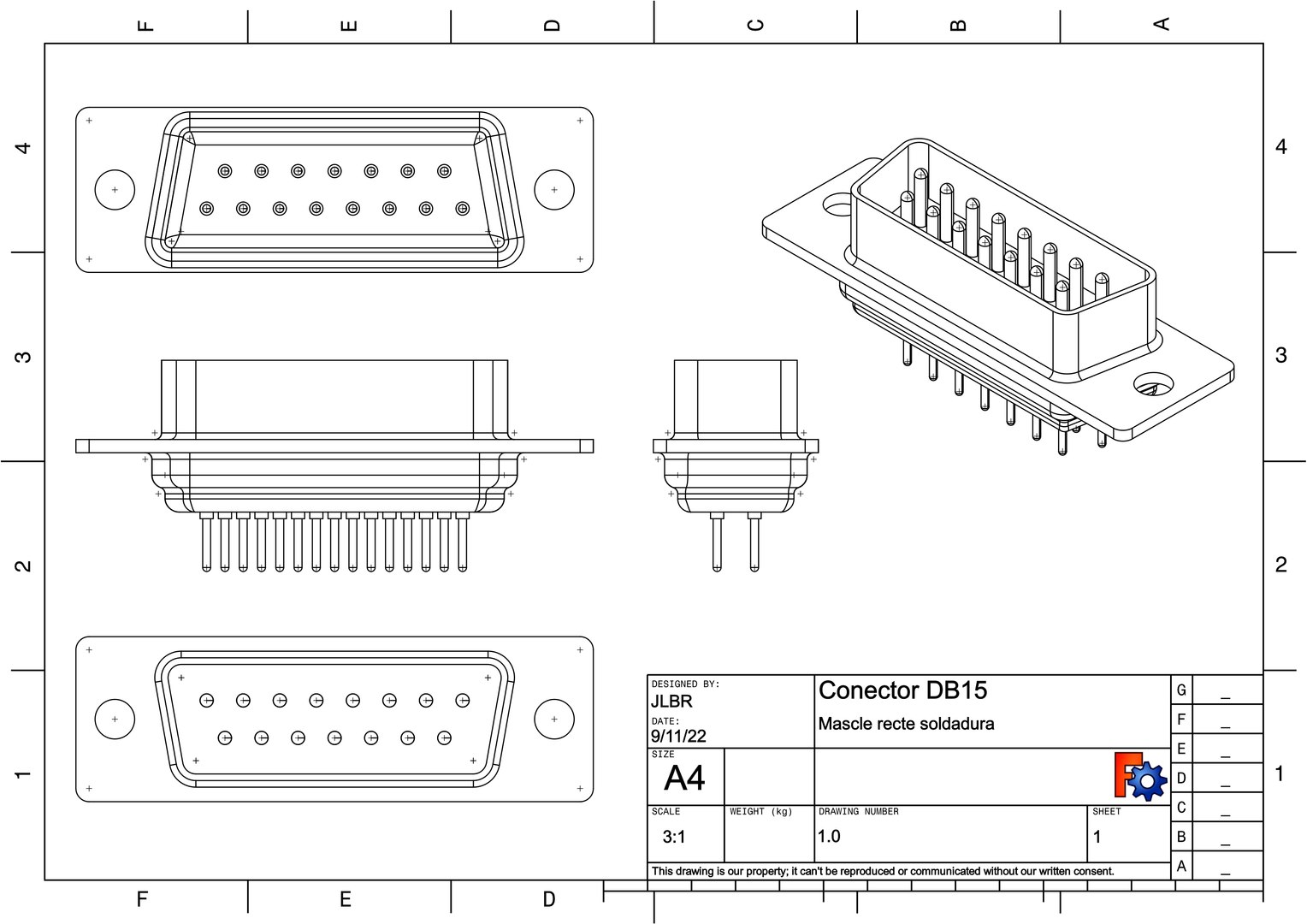 3D DB15 Male Connector Through Hole TurboSquid 1986128