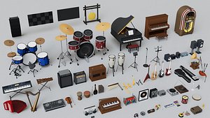 Poly Musical Insturment Props Pack Collection 3D model