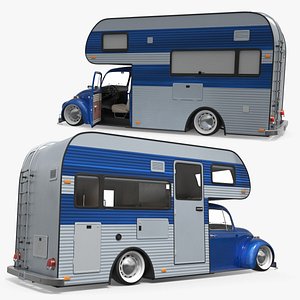 Retro Style Motorhome Blue Rigged for Maya