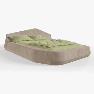 Beige Textile Bed 3D model