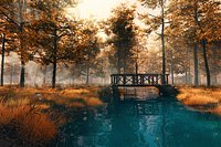 Autumn Forest River Scene