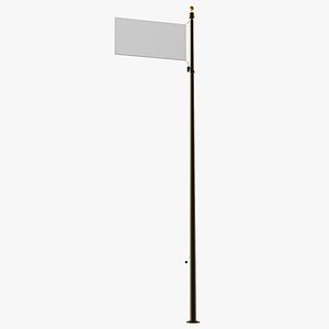3D Flagpole Dark Bronze with White Flag model