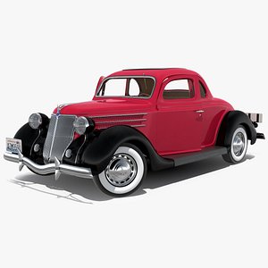 3D model 1936 Ford V8 Coupe Red Rigged