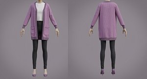 Knit Cardigan winter outfit - sweater croptop and pants