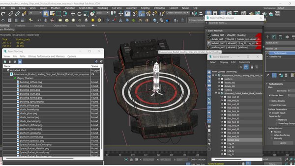3D модель Автономный ракетный десантный корабль и орбитальная ракета ...