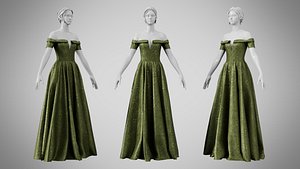 3D model Dress 08 Olive Velvet With Design