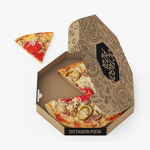 Pizza with Slice Cut in Craft Box