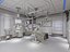 Modello 3D di una scena di intervento chirurgico in sala operatoria di un ospedale.
