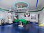 Modello 3D di una scena di intervento chirurgico in sala operatoria di un ospedale.