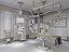 Modello 3D di una scena di intervento chirurgico in sala operatoria di un ospedale.
