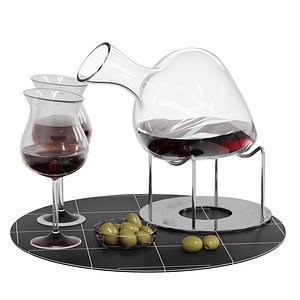 3D N8 Modern Wine Decanter Set with Glasses and Olives model