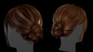 Female Bun hairstyle - game ready hair Ver 2 Low-poly 3D model 3D model
