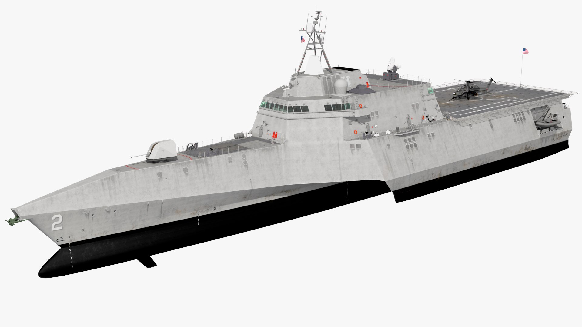 USS Independence LCS 2 with Combat Helicopter 3D model preview