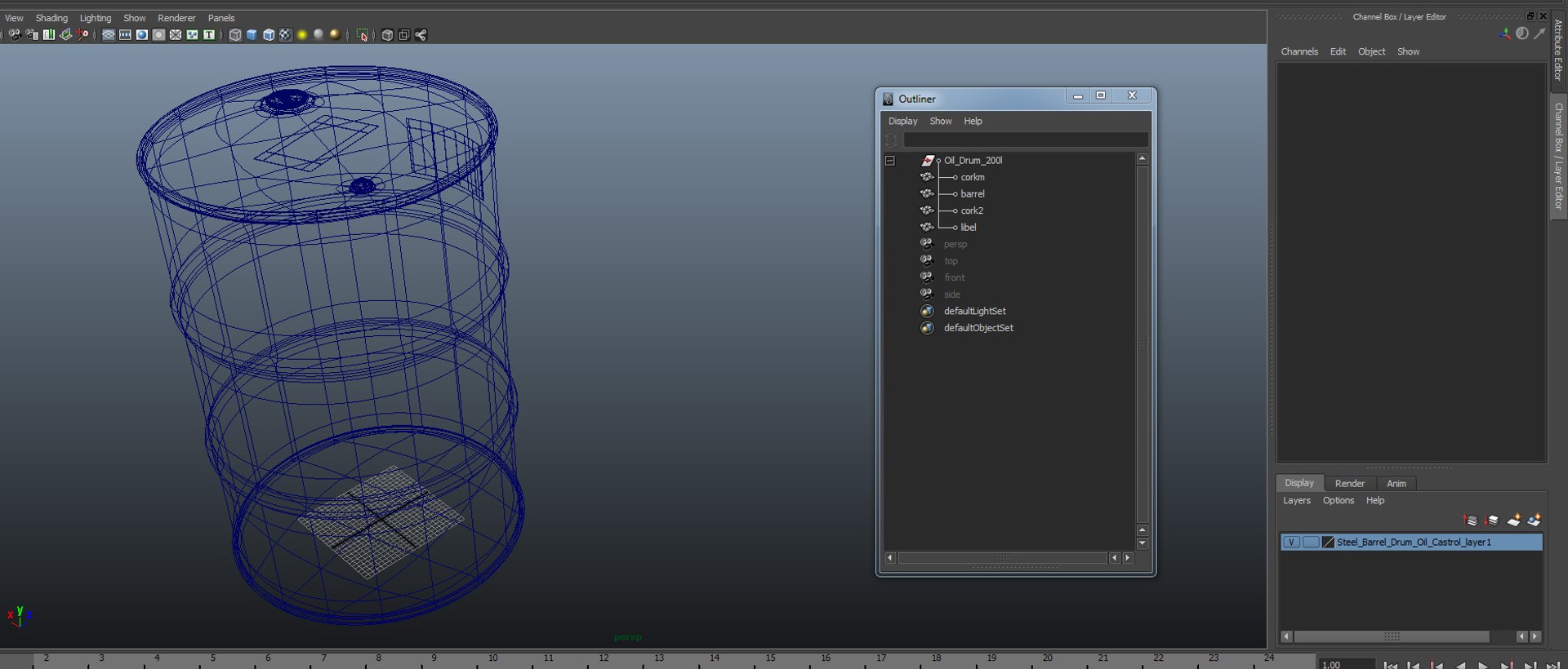 Steel Barrel Drum Oil Castrol 3D model preview
