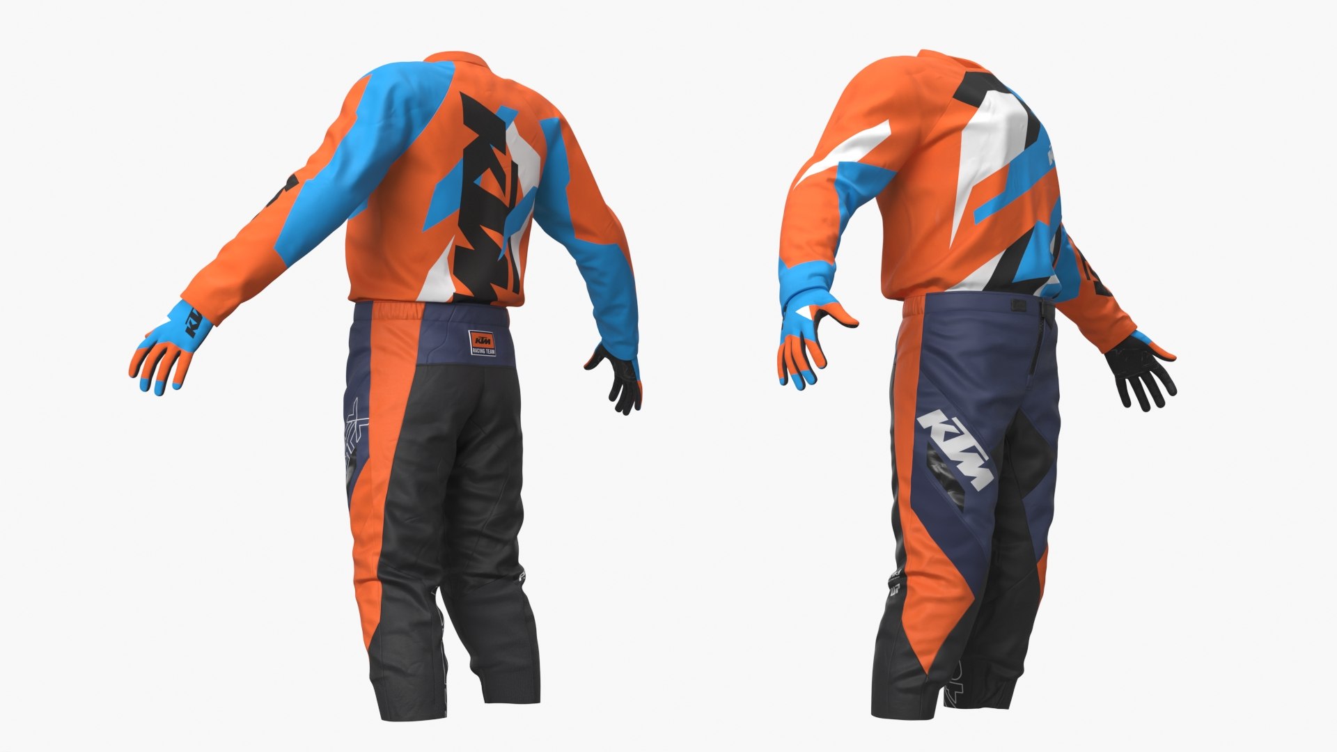 KTM Kids Motocross Racing Gear Set Orange Blue 3D model preview