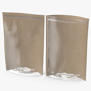 Zipper Kraft Paper Bags with Transparent Front 500 g Mockup 3D model