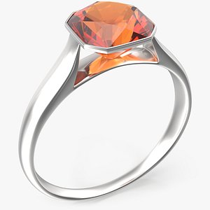 Asscher Cut Imperial Topaz On Silver Wedding Ring V01