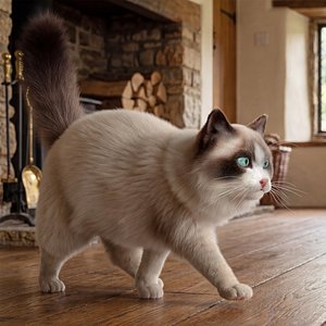 Domestic Cat Fur Rigged For Maya