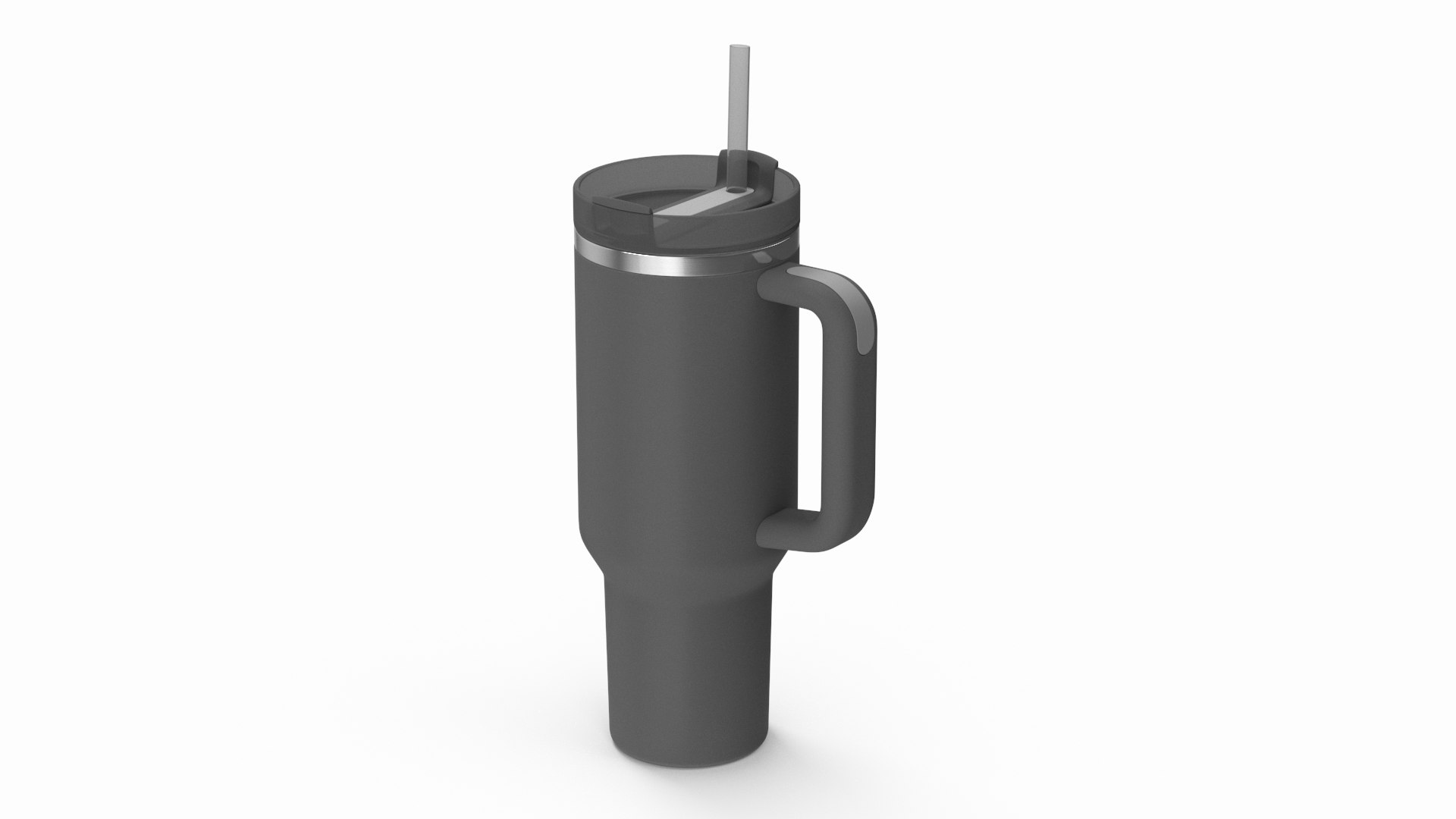 Insulated Travel Mug with Straw Grey 3D model preview