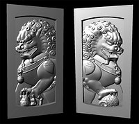 Print Ready 3D Model Chinese Guardian Lion / Foo Dog / Fu Dog Bas Relief Panel renders for CNC