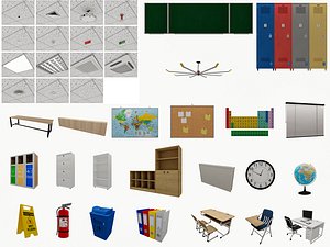 School Classroom Props pack 3D model