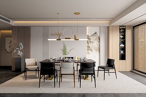 New Chinese Style Dining Room 3D