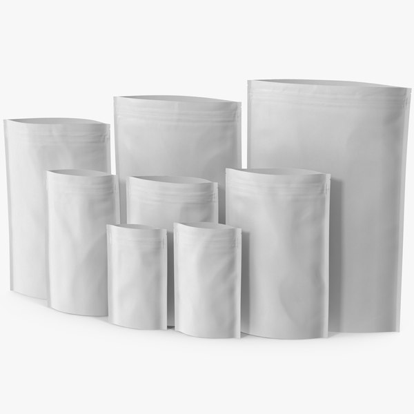 Zipper White Paper Bags Open Mockup 3D model