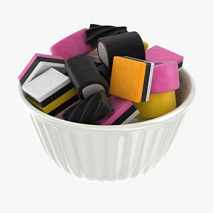 3D realistic licorice allsorts bowl