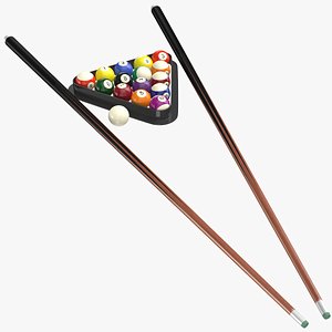 real billiard balls cue stick model