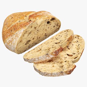 3D Loaf of artisanal white bread cutted