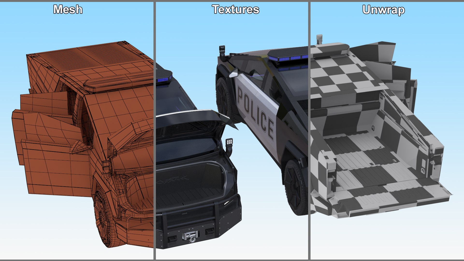 3D Tesla Cybertruck Police Patrol Vehicle Rigged for Cinema 4D https://p.turbosquid.com/ts-thumb/GY/qizhTF/t1/teslacybertruckpolicepatrolvehicleriggedforcinema4dmb3dmodel031/jpg/1727246037/1920x1080/fit_q87/949d8df7d251affa2bcefdb22c9cbea48c564d64/teslacybertruckpolicepatrolvehicleriggedforcinema4dmb3dmodel031.jpg