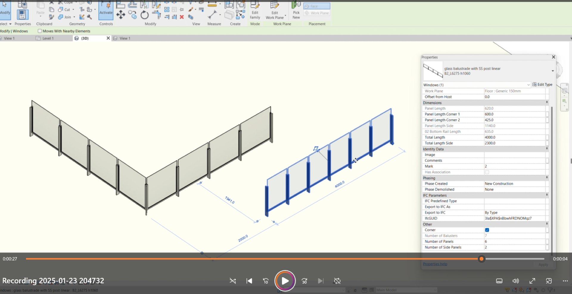 3D Glass Railing With Corner Type Parametric Revit Family - TurboSquid ...