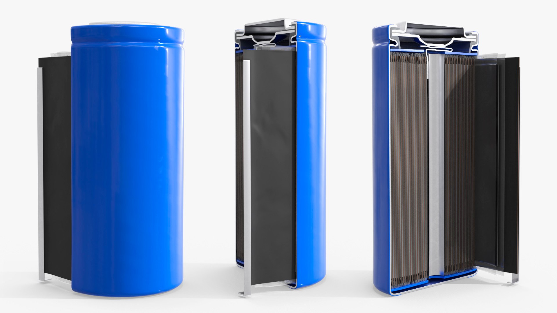 Cylindrical Li Ion Battery Cutaway Blue 3D model preview