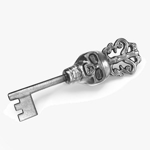 Ornate Skull Gothic Key Silver